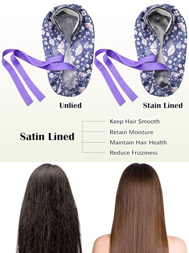 Image of 6 Pc Satin Lined Scrub Caps Women with Buttons Ponytail