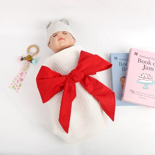 Image of Newborn Swaddle Sash, Soft Cotton Bow Decorative Strap for Swaddles, Adorable Maternity Bow Sash, 70x5.5 Inch, Red