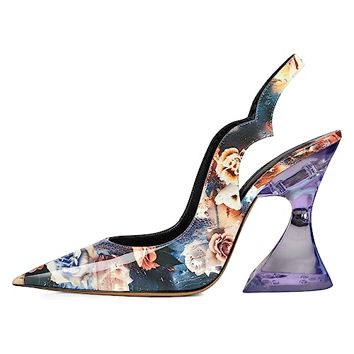 FSJ Women Chic Pointed Toe Slingback Pumps Sexy Transparent Chunky High Heel Slip On Graduation Dress Shoes Size 4-15 US2