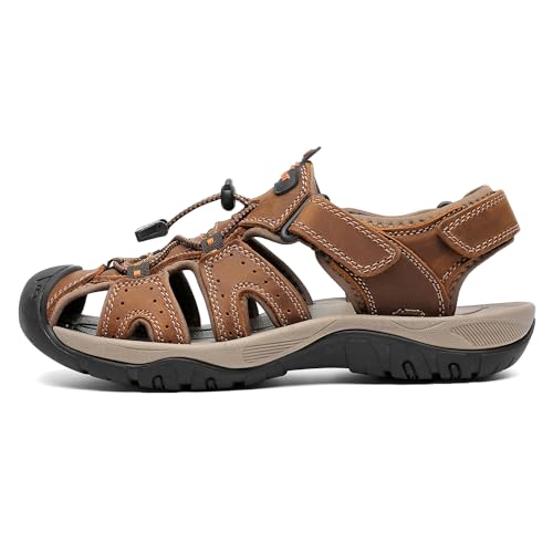 صندل رياضي جلد للرجال للمشي لمسافات طويلة في الهواء الطلق من فلاروت، صندل جلد كاجوال بمقدمة مغلقة خفيف الوزن للمشي لمسافات طويلة، 45 EU