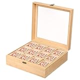 Caja de almacenamiento de bambú con tapa abatible transparente, 28,5 x 26,5 x 9,5 cm, organizador de bolsas de té con 12 compartimentos para el hogar, cocina, oficina y restaurante (A)