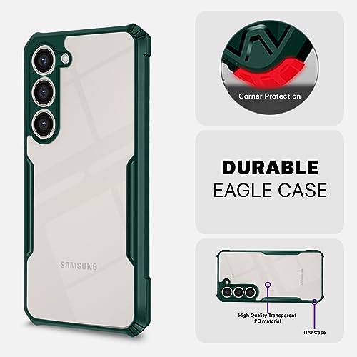 Image of Pikkme Samsung Galaxy S23 5G Back Cover | Crystal Clear Transparent Back | Ultra Hybrid | Full Camera Protection | Raised Edge | Bumper Back Case (Green)