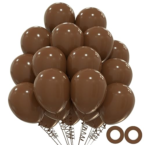 110pcs Dark Brown Balloons, 12inch Coffee Brown Latex Party Balloons, Helium Quality for Birthday Baby Shower Gender Reveal Graduation Party Decorations(With 2 Ribbons)