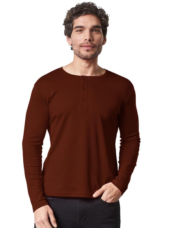 Image of LAZYCHUNKS Regular Fit Solid Super Combed Cotton Rich Henley Neck Full Sleeve Men's T-Shirt