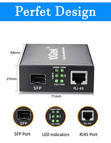 Image of Fiber to Ethernet Media Converter, Gigabit Single Mode SFP LC Converter, 1000Base-LX to 10 /100 /1000M RJ45, SMF, 1310nm, up to 20km (12.4miles)