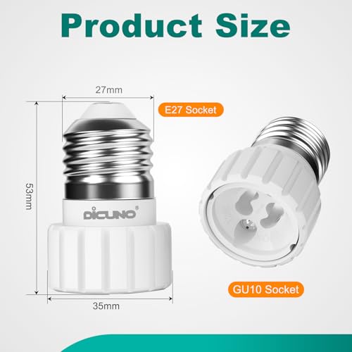 Image of DiCUNO E27 to GU10 6pcs Socket Adapter Socket Converter Lamp Base for LED and Incandescent Bulbs or Compact Fluorescent Bulbs