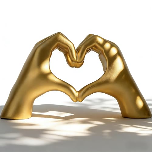 Escultura Grande Corazón Dorado con Manos miniatura 1