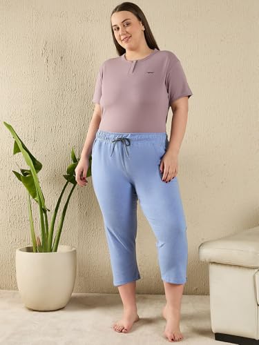 Image of CUPID Woman's Plus Size Plain Cotton Half Pant, 3 /4th Sports n Casual Night Short Pant, Knee Length Indoor n Outdoor Capris for Ladies