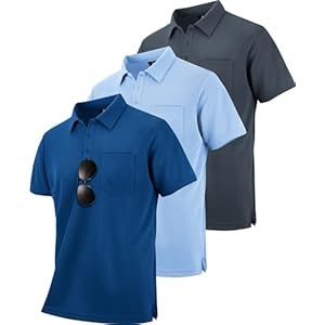ZITY 3 Pack Polo Shirts for Men with Pocket Short Sleeve Moisture Wicking Outdoor Tactical Shirt Summer Casual