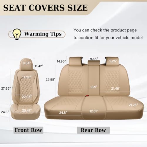 Image of Coverado Rear Seat Covers, Soft Waterproof Faux Leather Rear Protectors for Sedan SUV Truck, Minimalist Comfortable Anti-Stain Interior - Beige