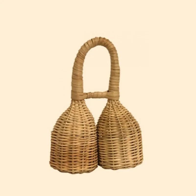 Maracas Double-Headed Rattan Handheld Shakers – Professional African Style Percussion Instrument for Adults & Students (Pair) (Sand Cylinder Medium)