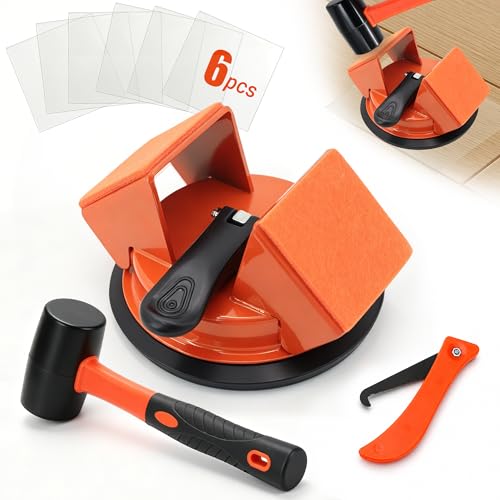 Floor Gap Fixer Tool: Flooring Repair Tool with Dual 45 Striking Surface & Suction Cup for Laminate & Vinyl Plank (LVP/SPC) Floors Floor Gap Puller Kit with Rubber Mallet 6 Sticky Pads & Scraper