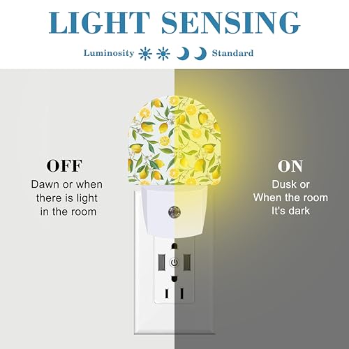 Image of Watercolor Lemon Floral Night Light Plug into Wall with Dusk to Dawn Sensor Cute Nightlight for Kid Girls Boys Women Men Room Decor, Hallway, Kitchen, Bathroom, Nursery, Stairs