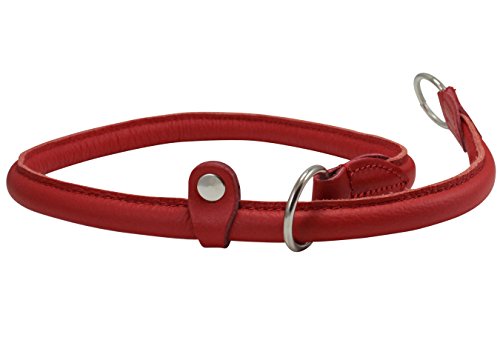 Round Genuine Rolled Leather Choke Dog Collar Red (30" Long) #TOP1
