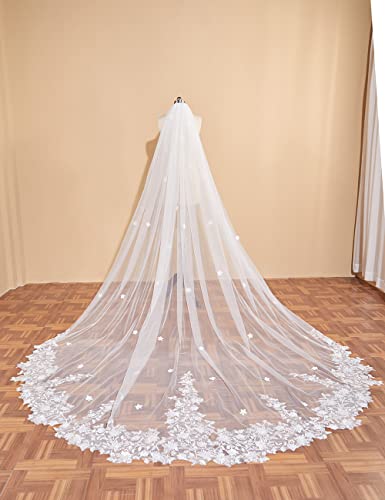 Elliewely Long Cathedral Length Pearl Wedding Bridal Veil With Metal Comb F05 3 M Ivory #TOP1