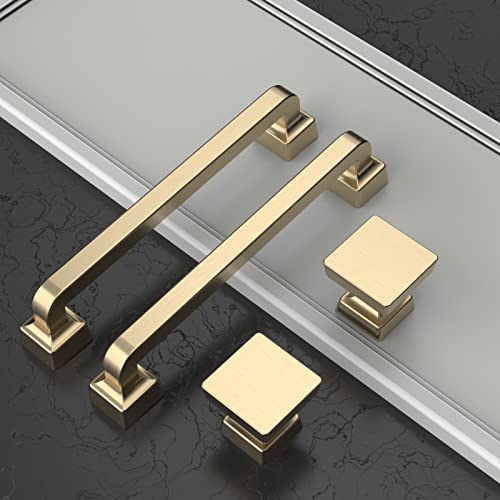 Image of Asidrama 10 Pack 1-1 /4 inch Brushed Brass Kitchen Cabinet Knobs Gold Dresser Knobs Drawer Knobs Cabinet Hardware Zinc Knobs for Dresser Drawers