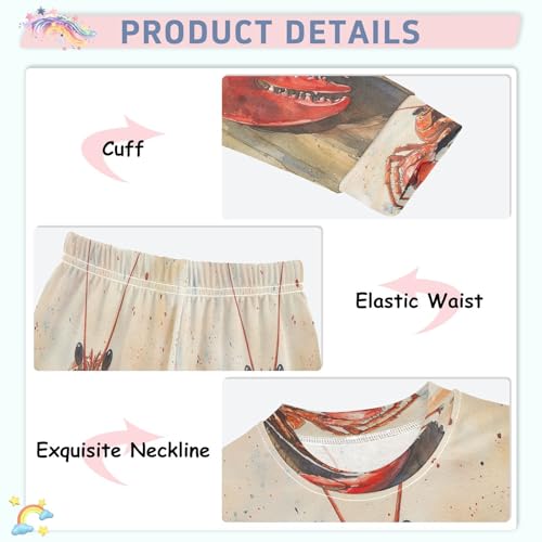 Pajama Sets Long Sleeve Cute Crawfish Watercolor Soft Comfy Sleepwear 2 Piece PJS 3-8T4