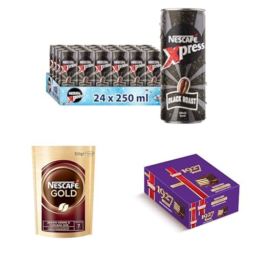 Nescafe Xpress Black Soğuk Kahve 24x250 ml x 2, Nescafe Gold Kahve 50 g x 1, Nestlé 1927 Bitter Gofret 28 g x 12 x 1