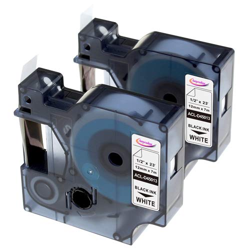 Anycolor Compatible Label Tape Replacement for 45013 (S0720530) Black on White 12mm Label Refill Compatible with LabelManager 160 280 210D 360D 420P 4200, 1/2 inch x 23 feet, 2-Pack
