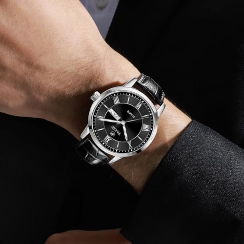 Mens Watches Luxury Dress Waterproof Leather Watch with Date Day Analog Quartz Watch Casual Large Number Wrist Watch Classic Luminous Scales Easy Read 41mm Big Face Reloj para Hombre3