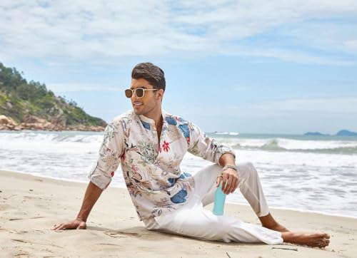 Image of Bellstone Men's Cotton Blend Solid Regular Fit Full Sleeve Short Kurta | Men's Trendy Short Kurta | Stylish Casual Lightweight Summer Kurta for Daily and Occasion Use