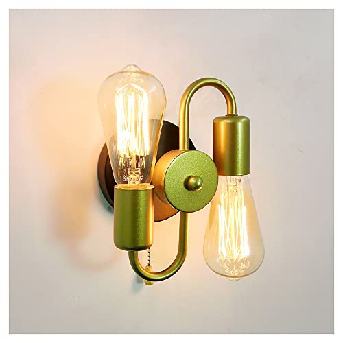 Lámpara de Pared, Apliques de Pared para dormitorios, lámparas de Pared de Doble luz, lámparas Retro industriales, Base E27, luminaria Vintage con Interruptor de Tiro para pasillos, cafeterí