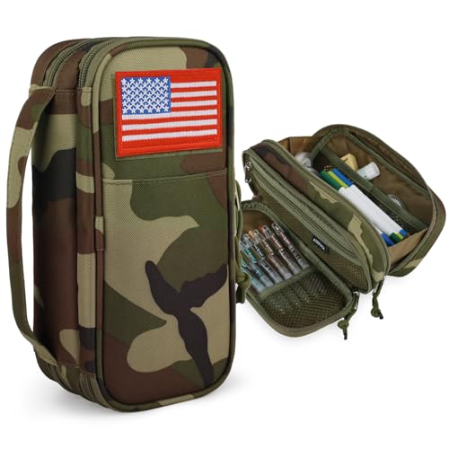 Image of Tactical Pencil Case for Boy,Large Capacity Pencil Pouch,Marker Organizer Case Pen Box, Tool Bag Desk Organizer for School College Office Organizers for Kids Men Women Adult Teens(Camo Green)