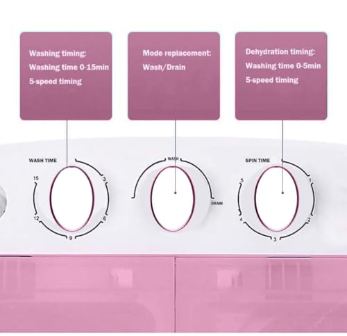 Portable Twin Tub Washing Machine and Dryer 5 KG (3 KG Wash 2 KG Dryer) Electric Mini Washer RV Travel Camping Spin Cycle Dryer Combo Pink/White New - Image 3