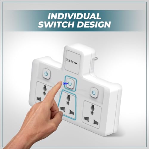 Image of EMBOX Multi Plug Socket with Individual Switch-Cordless Extension Board with 3 Universal Sockets-Multiplug -1500W