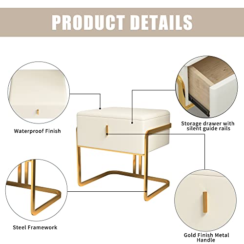 Sdorens Minimalist Night Stand With Drawers, Leather Night Stand With Stainless Steel thumb #3
