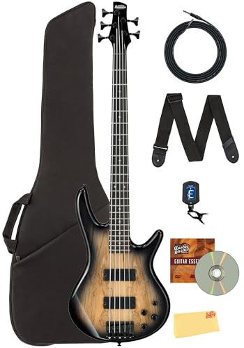 Ibanez GSR205SM SR GIO Bass Guitar - Natural Gray Burst Bundle with Gig Bag, Tuner, Strap, Instrument Cable, Austin Bazaar Instructional DVD, and Polishing Cloth