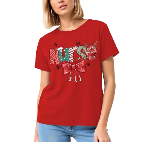 Image of 4th of July Nurse Bow Shirts Women-Cute Patriotic Nurse Bow Short Sleeve American Flag Bowknot Tee Tops