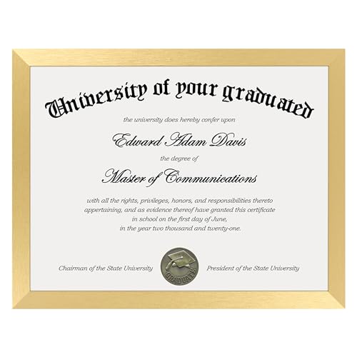 Image of upsimples Certificate Frame, 8.5 by 11 Diploma Frames, 1 Pack, Gold | Clear Plexiglass, 8.5x11 Document Degree Frames for Gallery Wall and Tabletop, Graduation Gift