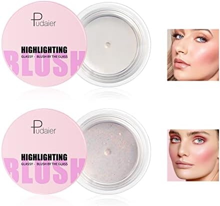 Liquid Blush, Blush Blam for Cheek & Lip, Blush Creamy Moisturizing Gel Blush for Makeup, Color Change Blusher, Glossy Shiny Finish Blush Lipstick Combo (CLEAR + GLlTTER BLUSH)
