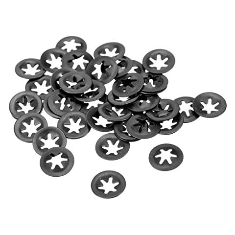 sourcing map 40 Stück M3 Stern Sicherungsscheibe 2.5mm Innendurchm. 9 mm Außendurchm. Innenzahn Sicherungsscheiben Drücken Verriegelung Clip 65Mn Schwarz Cover