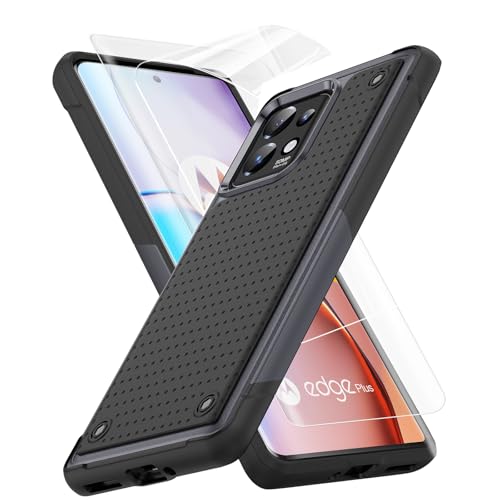 Jeylly for Motorola Edge+ (2023) Case, Moto Edge Plus 2023 Phone Case and 2Pcs Flexible Screen Protector, Dual Layer Shockproof Rugged Bumper Hybrid Hard Back Protective Phone Case Cover, Gray