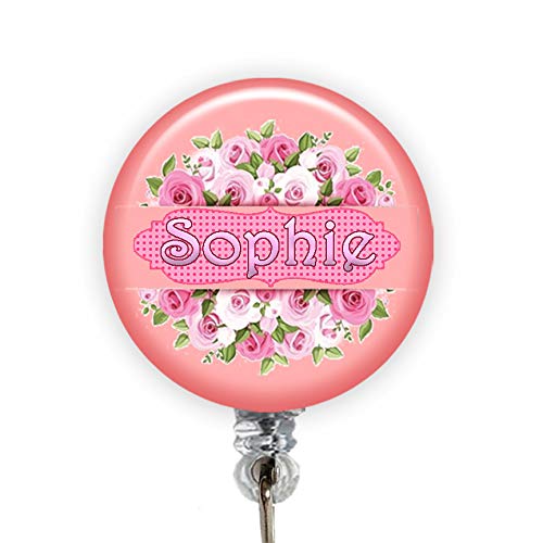 Floral Pink ID Reel Nurse Badge Reel Custom ID Reel ID Badge Holder Retractable ID Reel Name Badge Reel Personalized ID Reel Nurse Badge Holder ID Badge Reel- 013