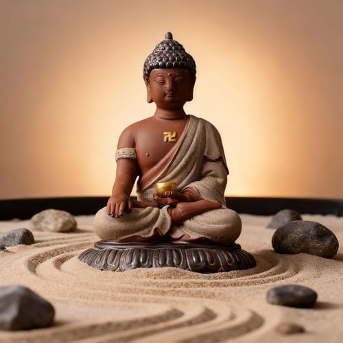 Estatua de Buda Sakyamuni Cerámica 5.2 pulgadas miniatura 6