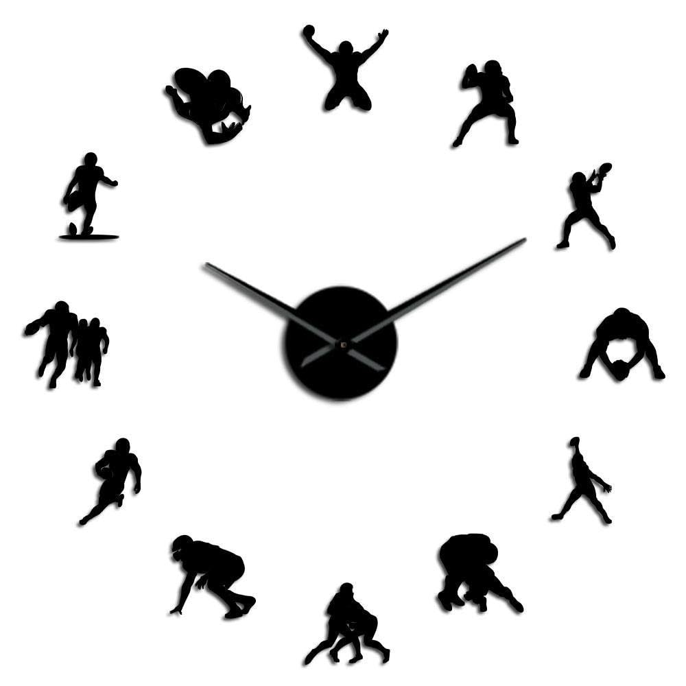 Horloge murale rugby 3D acrylique argenté de 47 pouces sans cadre
