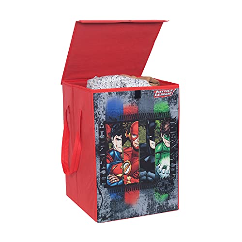 Image of PrettyKrafts 75 L Non Woven Justice League Rectangular Foldable Large Laundry Bag /Basket With Lid & Handles, Freestanding Clothes Storage Organizer for Bedroom (36x36x53cm, Grey, Set of 1)