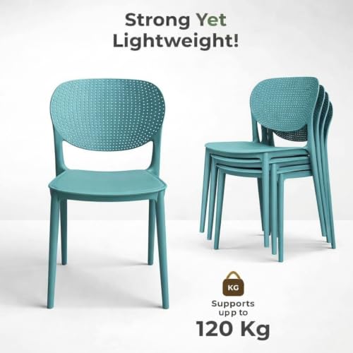 Image of INNOWIN Casper Stackable Arm Chair | Accent Chair for Living Room Home, Bedroom, Cafe and Hotels | 3- Year Warranty | Set of 2 | Plastic | Peacock Blue