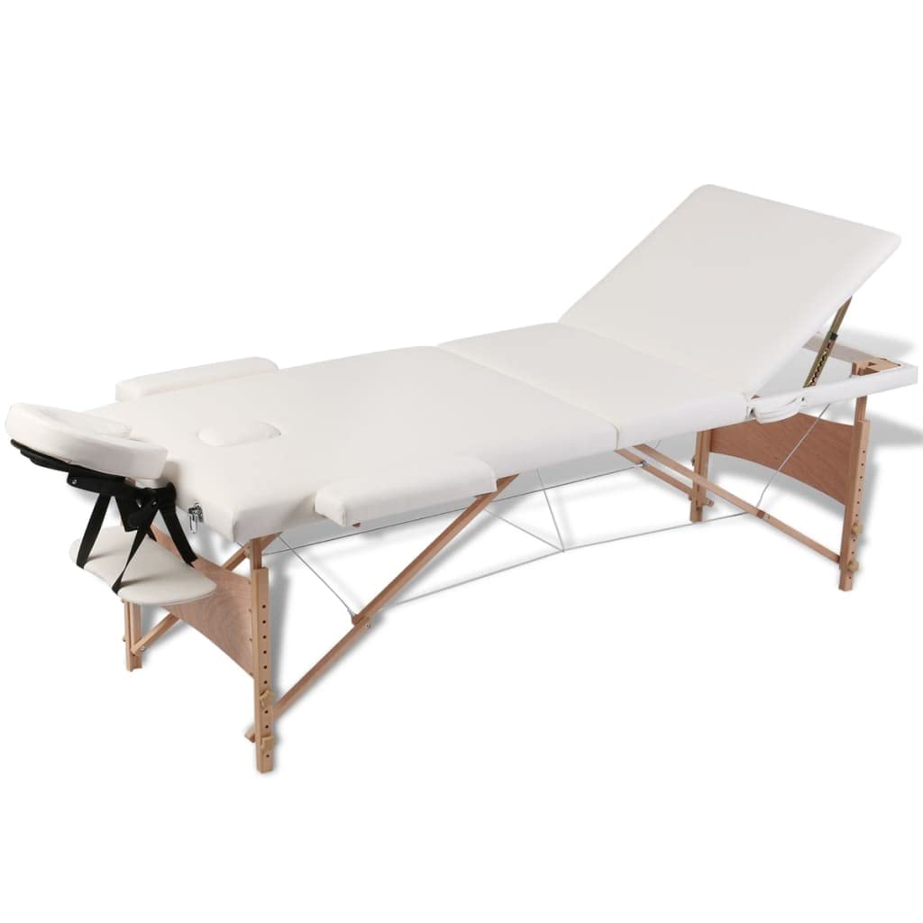 Massageliege Klappbar 3-Zonen mit Holzgestell Cremeweiß,Gesundheit & Schönheit,Körperpflege,Massage & Entspannung,Massagetische,Weiß,16.85 kg-110082