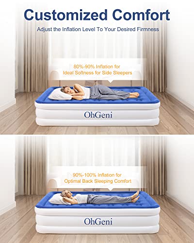 Ohgeni Queen Size Air Mattress With Built In Pump, 18 Inch Elevated Quick Inflation/Deflation Inflatable Bed,Durable Blow Up Mattresses For Camping,Travel,Home,Guests,Indoor,Blue Portable Rest Airbed #TOP7