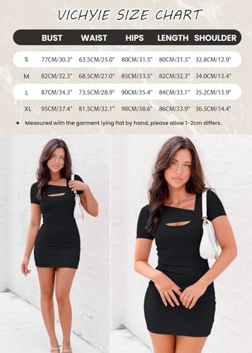 Image of VICHYIE Womens Summer Dresses Cutout One Piece Ribbed Bodycon Mini Short Sleeve Casual Slim Fitted Pencil Dresses