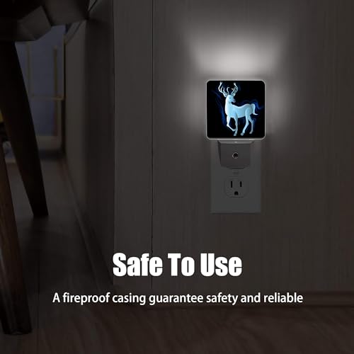 Image of Blue Deer Night Light, Northern Lights Night Lights Plug into Wall Decor for Bedroom, Bathroom, Hallway, Kitchen, Dusk to Dawn Sensor Nightlights for Women Men Room Gifts