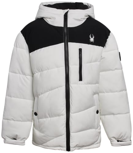 Image of Spyder Boys Puffer Jacket Insulated Fleece Lined Hooded Stretch Winter Coat