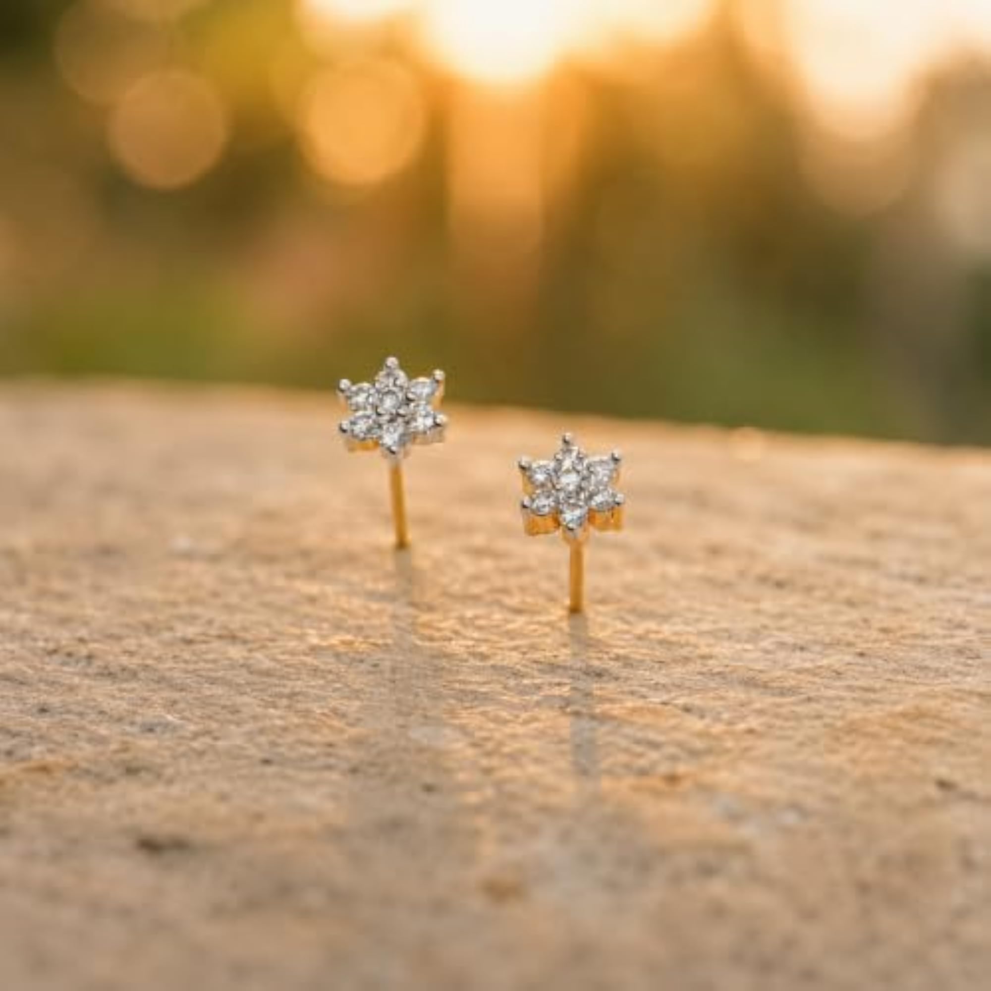 Women's Gold Plated Cubic Zirconia Star Stud Earrings, Elegant
