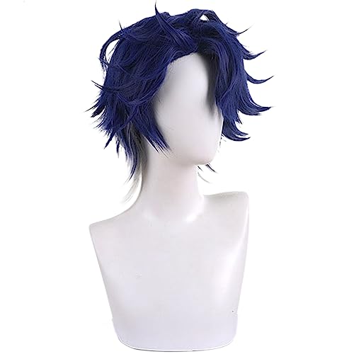 Dark Blue Cosplay Wig with Short Curly Heat Resistant Synthetic Hairs for Women Men Halloween Comic Con Cos Anime Replacement Wig - Image 3