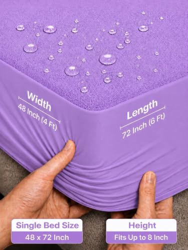 Image of Waterproof Mattress Protector 4x6 Feet (72x78) | Elastic Fitted Bedsheet | Soft & Durable Gadda Cover Dustproof By Bharat Griha BG16 (Purple, Single 48x72 inch (4x6ft), Mattress Cover)