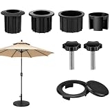 8-teiliges Sonnenschirm Ersatzteile,Reduzierhülse Sonnenschirmständer,Schwarz Sonnenschirm Adapter,Mit Reduzierhülsen (1,5" & 1,9"), Halteklammer,Abdeckkappe Flügelschrauben,für Balkon,Garden,Terrasse